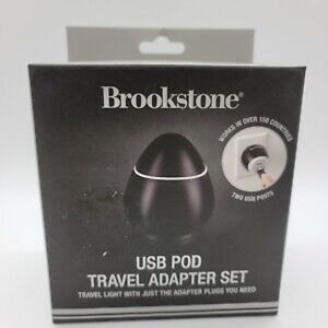 Brookstone USB Pod Travel Adapter Set New Factory Sealed 2 USB Ports